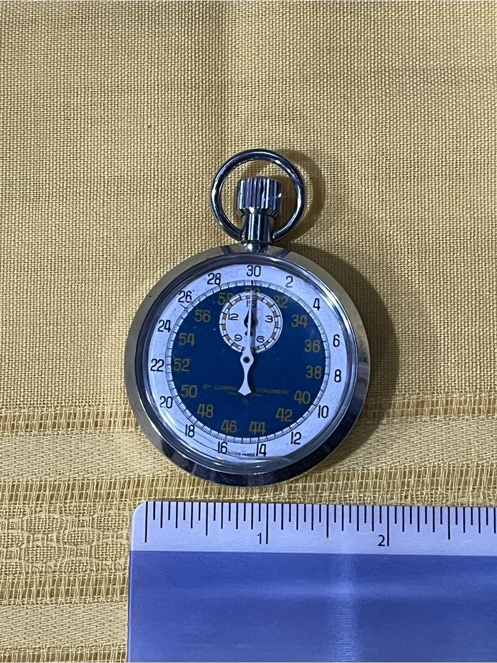 Vintage Swiss Made Compass Instrument Mechanical Stopwatch - Blue Dial, Working!